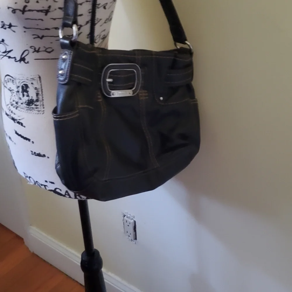 Tignanello Black Silver Leather Hobo Bag